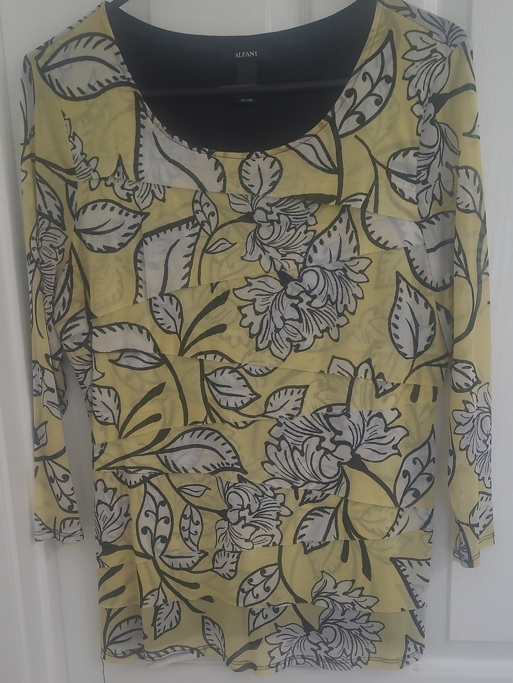 Alfani Yellow Floral Layered , 3/4 -Sleeve Tunic Top